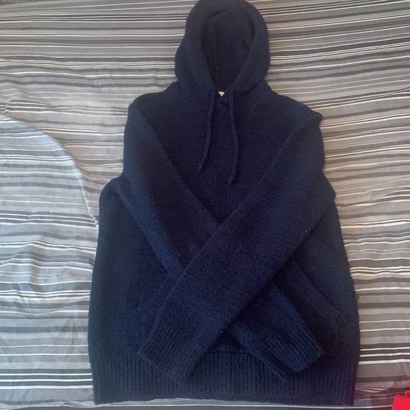 Navy Blue Knitted Hoodie - Picture 3 of 4